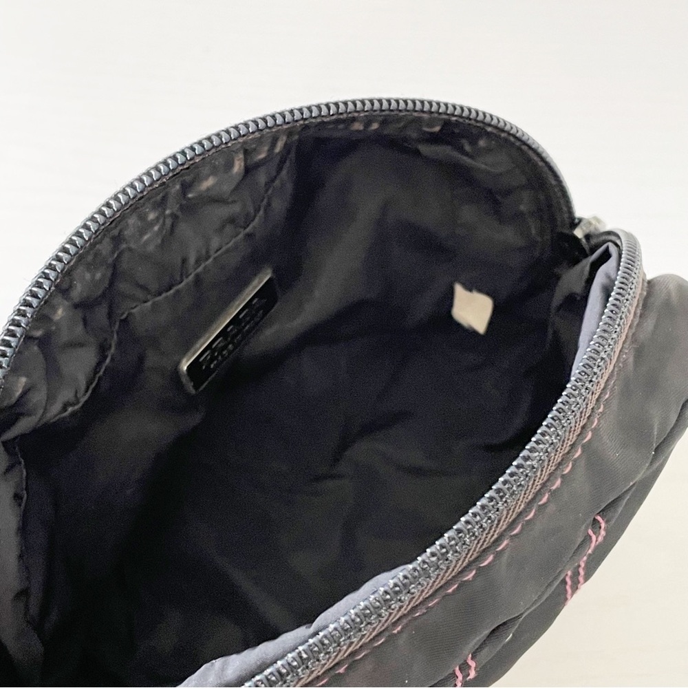 Prada black nylon pink stitching triangle logo medium zip pouch - Picture 4 of 7